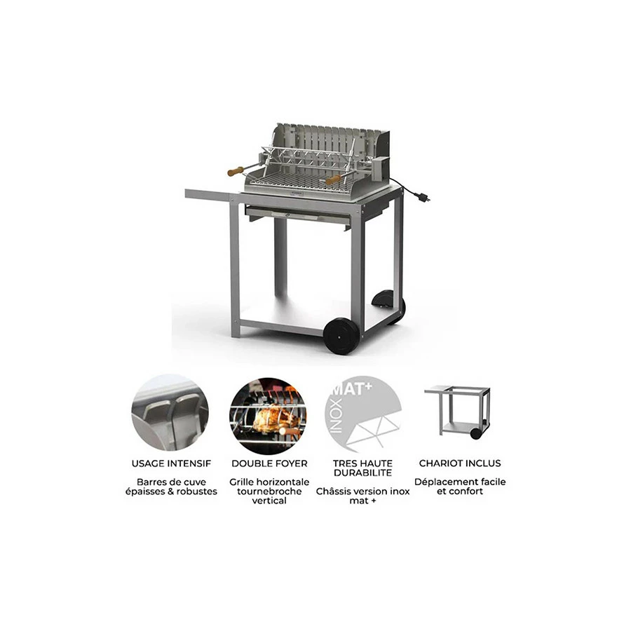 Barbecue Charbon Mendy Inox Marin + Chariot Inox + Tournebroche - Le Marquier – Image 5